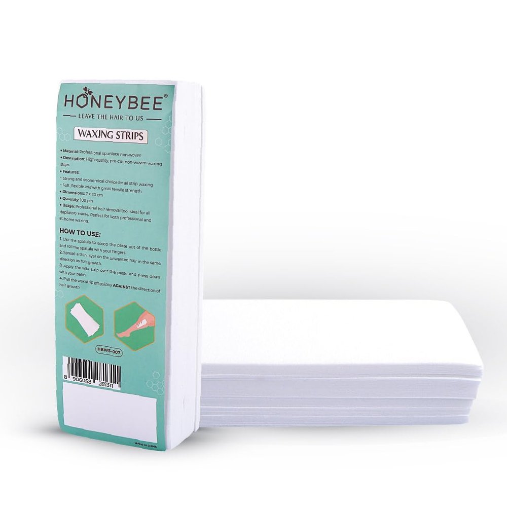 HoneyBee Women's Non-Woven Unisex Plain Waxing Strips Hair Removal for Wax of Legs, Arms, Underarms, Full Body | For All Skin Types | Hair-Free Smooth Skin, Gentle Hair Removal - Pack of 100