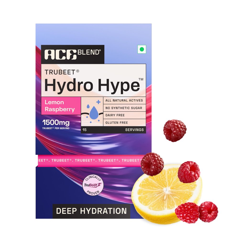 Ace Blend Hydro Hype (45 Sachets) | Energy & Blood Flow | Instant Hydration | Full-Spectrum Electrolytes | 100% Natural Beetroot Extract Multi Vitamins & Minerals | Lemon Raspberry