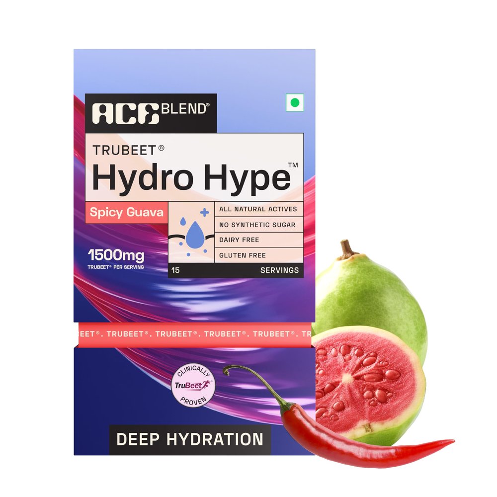 Ace Blend Hydro Hype (45 Sachets) | Energy & Blood Flow | Instant Hydration | Full-Spectrum Electrolytes | 100% Natural Beetroot Extract with Multi Vitamins & Minerals | Spicy Guava