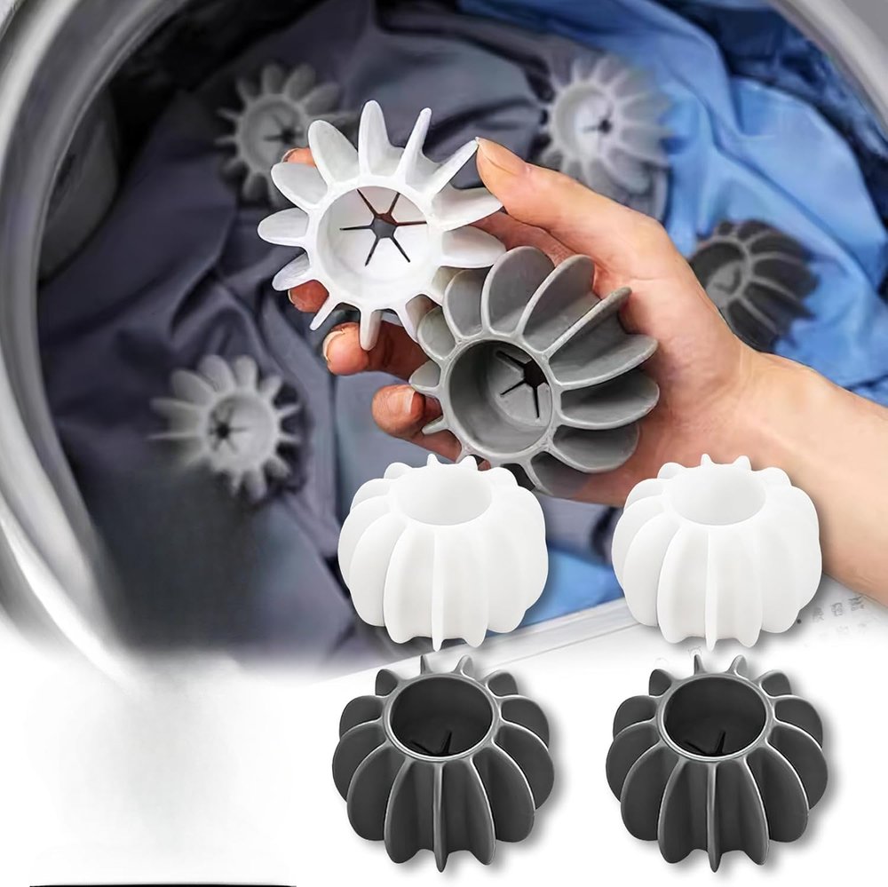 2Pcs Reusable Laundry Ball White Gray Laundry Dryer Balls for Laundry Clothes Fabrics Reduce Wrinkles Silicone Tidy Clothes Deep Cleaning Anti-Winding