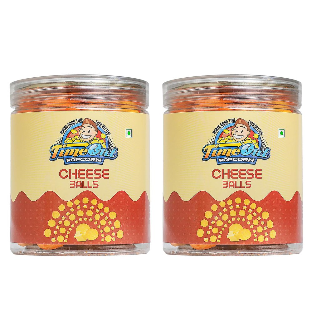 Time Out Popcorn Cheese Balls  Crunchy, Roasted & Healthy Snack | 100% Baked | 60g x 2 Packs