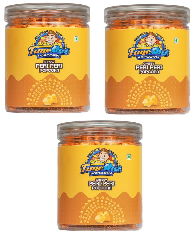 Time Out Popcorn Cheesy Peri Peri Flavoured Popcorn, Ready to Eat Gourmet Snacks, Crunchy, Spicy, Combo of 3,75g Each