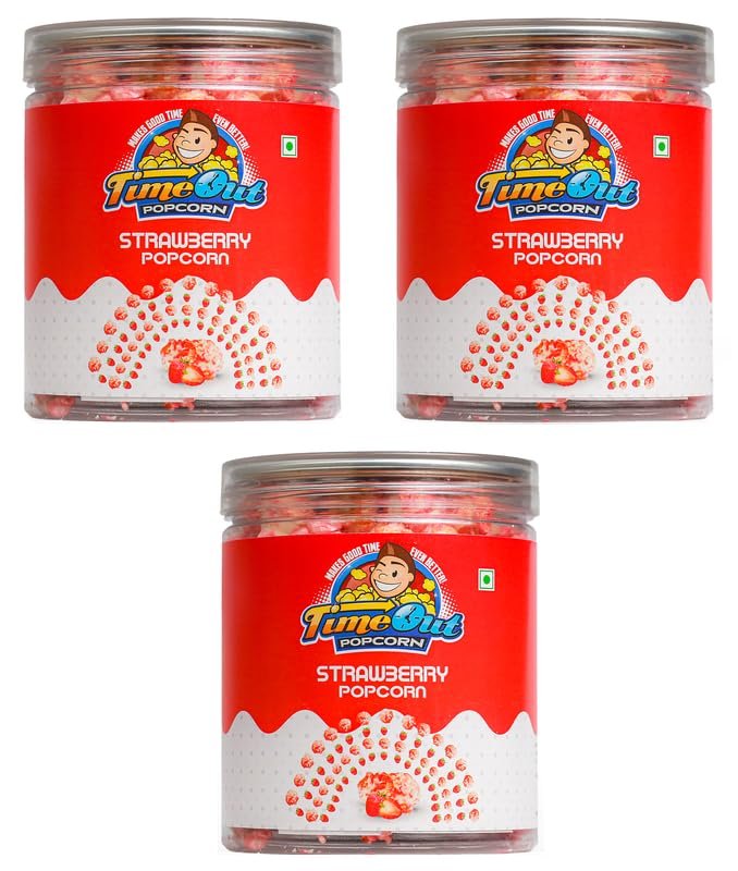 Time Out Popcorn  Strawberry Flavoured, Gourmet Popcorn, Crunchy, Ready to Eat Snack Pack of 3 x 105g Each