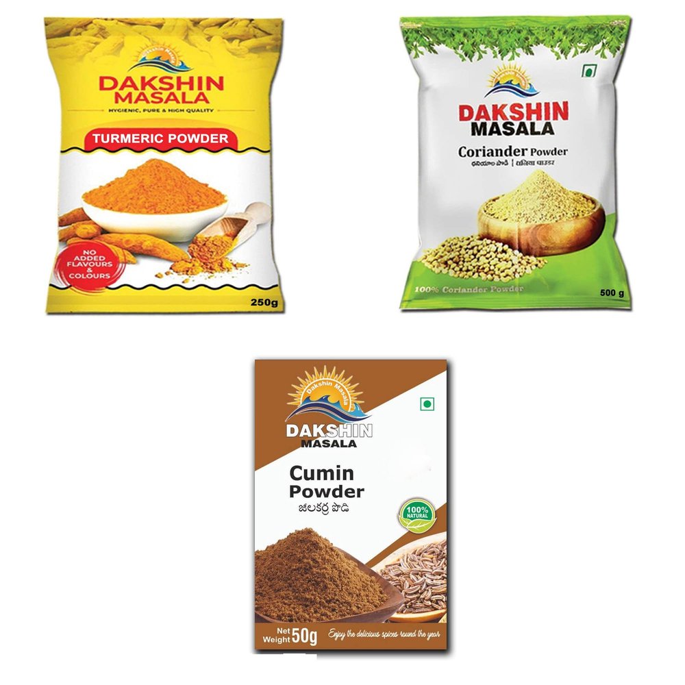 TURMERIC POWDER 250g (3 PACKETS,) CORAINDER POWDER 500g (3 PACKETS AND) JEERA POWDER 50g Box (3 PACKETS,) PACK OF 9