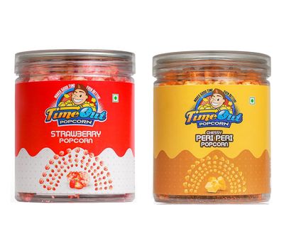 Time Out Popcorn Strawberry and Chessy Peri Peri Flavoured Popcorn, Healthy Ready to Eat Snack, Gourmet, Pack of 2 x 175g