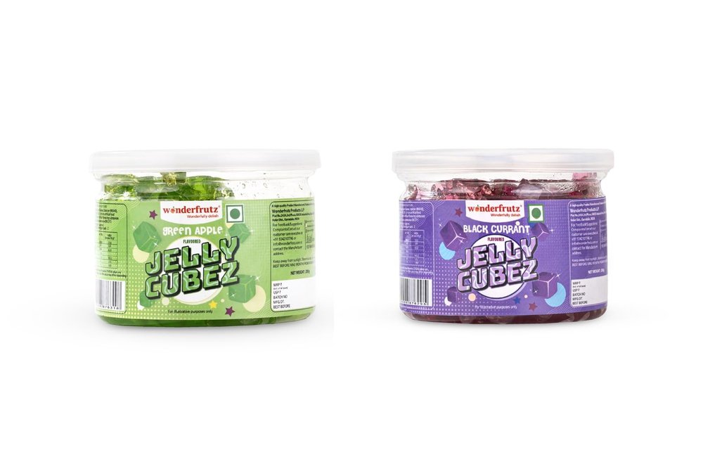 Wonderfrutz Fruit Flavoured Jelly Cubes | Ideal for Kids | Perfect Topping for Ice Creams, Milk Shake, Cake, Curd, Fruit Shakes | Top up for Juice & Cocktails, Jelly Toffee | 100% Gelatin Free (200gm) (Green Apple & Black Currant)