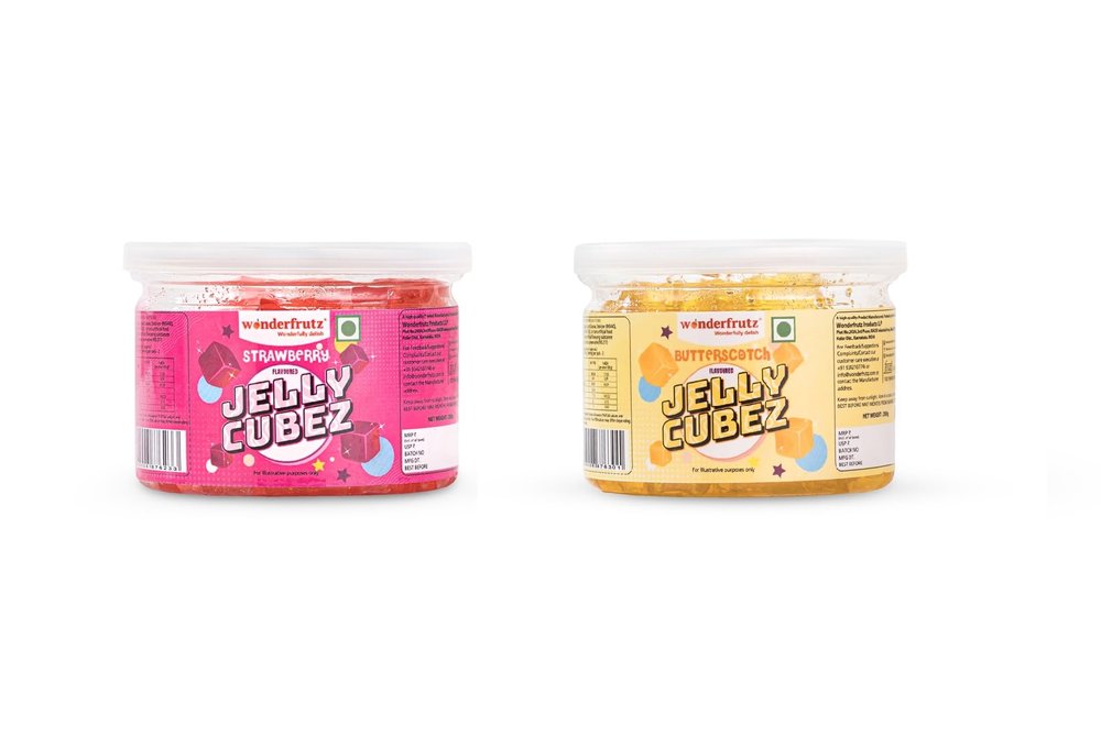 Wonderfrutz Fruit Flavoured Jelly Cubes | Ideal for Kids | Perfect Topping for Ice Creams, Milk Shake, Cake, Curd, Fruit Shakes | Top up for Juice & Cocktails, Jelly Toffee | 100% Gelatin Free (200gm) (Strawberry & Butterscotch)