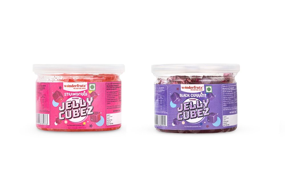 Wonderfrutz Fruit Flavoured Jelly Cubes | Ideal for Kids | Perfect Topping for Ice Creams, Milk Shake, Cake, Curd, Fruit Shakes | Top up for Juice & Cocktails, Jelly Toffee | 100% Gelatin Free (200gm) (Strawberry & Black Currant)