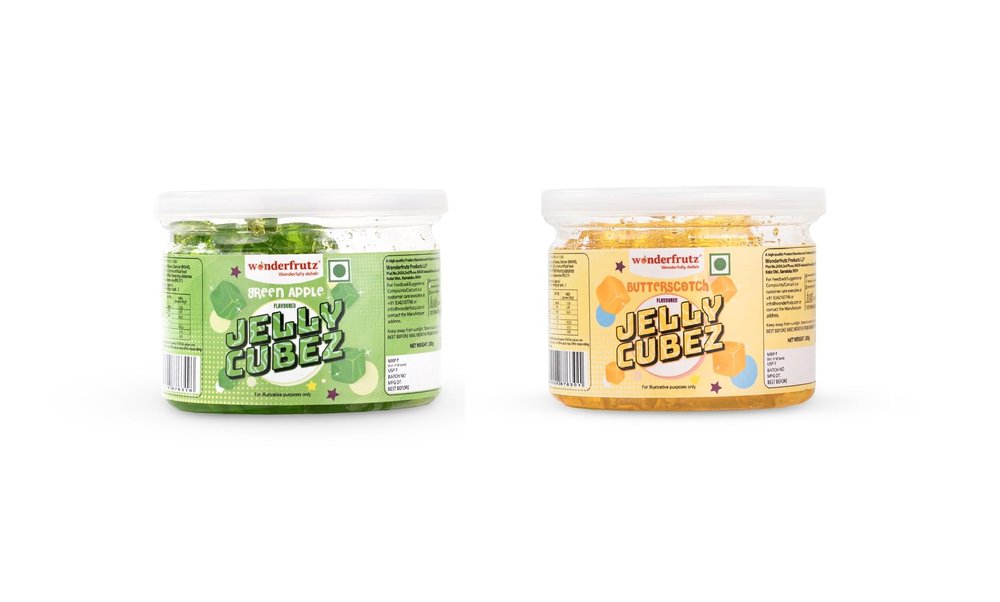 Wonderfrutz Fruit Flavoured Jelly Cubes | Ideal for Kids | Perfect Topping for Ice Creams, Milk Shake, Cake, Curd, Fruit Shakes | Top up for Juice & Cocktails, Jelly Toffee | 100% Gelatin Free (200gm) (Green Apple & Butterscotch)