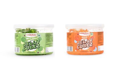 Wonderfrutz Fruit Flavoured Jelly Cubes | Ideal for Kids | Perfect Topping for Ice Creams, Milk Shake, Cake, Curd, Fruit Shakes | Top up for Juice & Cocktails, Jelly Toffee | 100% Gelatin Free (200gm) (Green Apple & Orange)