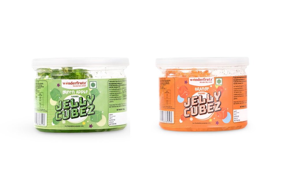 Wonderfrutz Fruit Flavoured Jelly Cubes | Ideal for Kids | Perfect Topping for Ice Creams, Milk Shake, Cake, Curd, Fruit Shakes | Top up for Juice & Cocktails, Jelly Toffee | 100% Gelatin Free (200gm) (Green Apple & Orange)