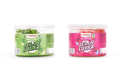 Wonderfrutz Fruit Flavoured Jelly Cubes | Ideal for Kids | Perfect Topping for Ice Creams, Milk Shake, Cake, Curd, Fruit Shakes | Top up for Juice & Cocktails, Jelly Toffee | 100% Gelatin Free (200gm) (Green Apple & Strawberry)