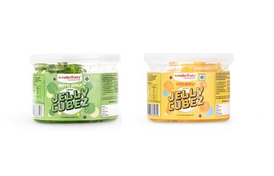 Wonderfrutz Fruit Flavoured Jelly Cubes | Ideal for Kids | Perfect Topping for Ice Creams, Milk Shake, Cake, Curd, Fruit Shakes | Top up for Juice & Cocktails, Jelly Toffee | 100% Gelatin Free (200gm) (Green Apple & Pineapple)