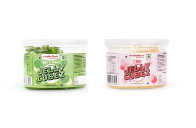 Wonderfrutz Fruit Flavoured Jelly Cubes | Ideal for Kids | Perfect Topping for Ice Creams, Milk Shake, Cake, Curd, Fruit Shakes | Top up for Juice & Cocktails, Jelly Toffee | 100% Gelatin Free (200gm) (Green Apple & Litchi)