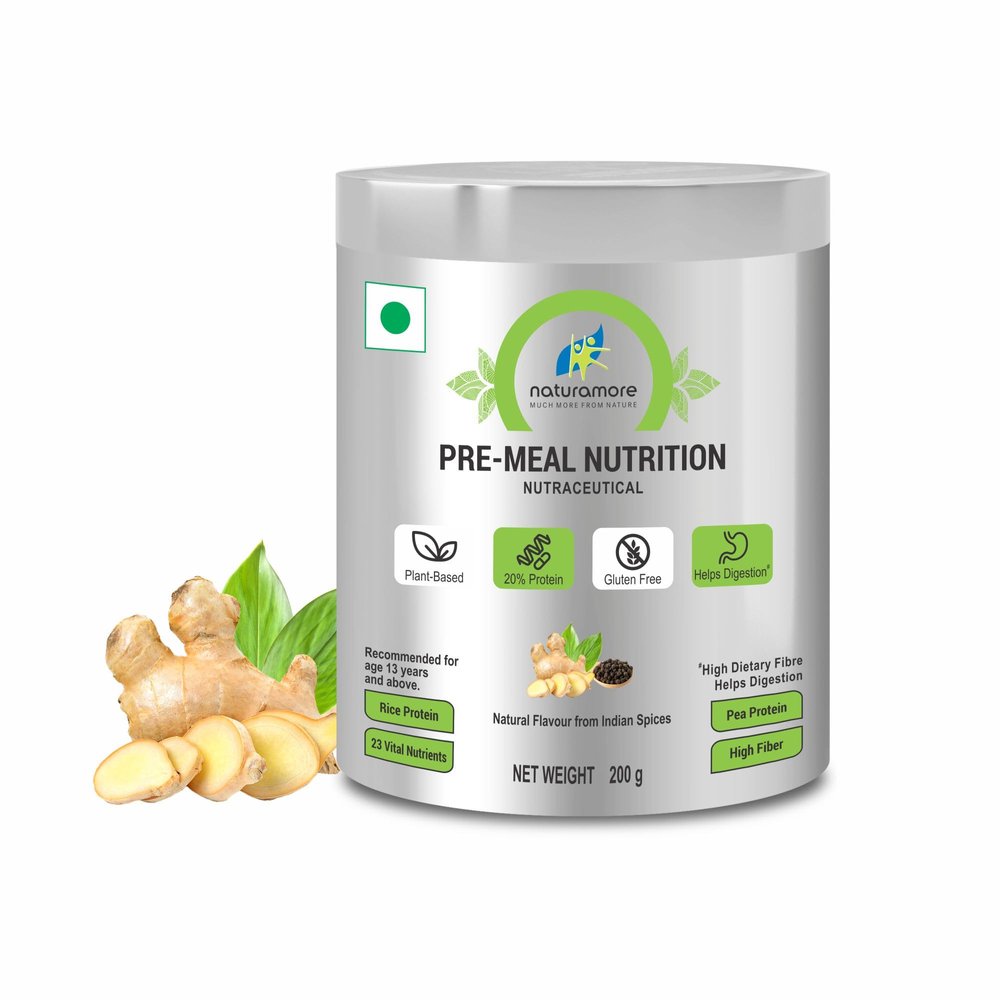 Naturamore Premeal Nutrition 200 gm | High Protein with 23 Vital Nutrients| Gluten-Free, No Sugar, Non-GMO, High Fibre | Enriched with Traditional Indian Herbs for Digestion & Wellness