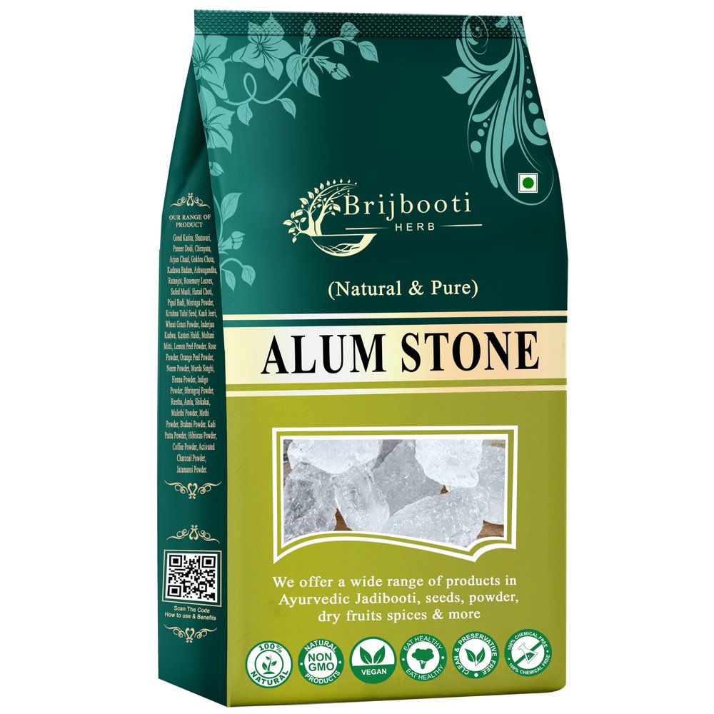 Brijbooti Alum Stone 800 Grams - Fitkari Stone for Skin Tightening, Shaving & Teeth Care - Phitkari Stone - Padikaram - Sphatika - White Fitkari Crystals, FSSAI, GMP, ISO Certified