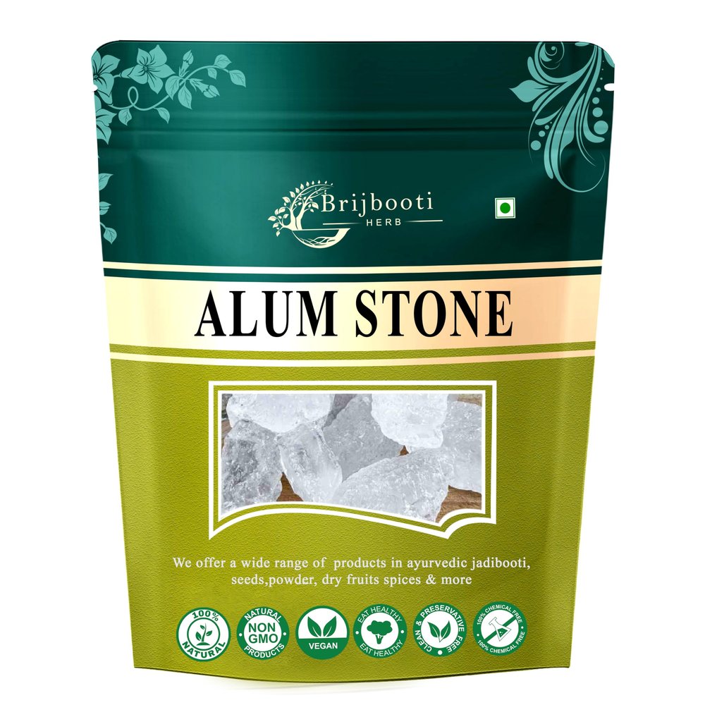 Brijbooti Alum Stone 350 Grams, Fitkari Stone for Skin Tightening, Shaving, Phitkari Stone, Padikaram, Sphatika, White Fitkari Crystals, FSSAI, GMP, ISO Certified