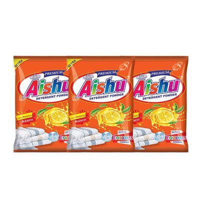 Aishu Detergent Powder with Active Enzymes Formula 1Kg Pack of 3 | Top Detergent Powder For Cloth wash | Cloth Wash Powder For Front & Top Load Washing Machine