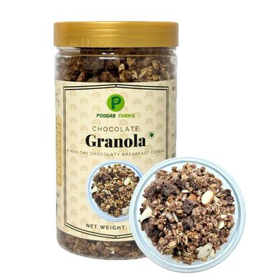 PODDAR FARMS Chocolate Granola | Crunchy, Nutritious Mix with Premium Cocoa, Almonds, and Multigrain Crispies | 250g