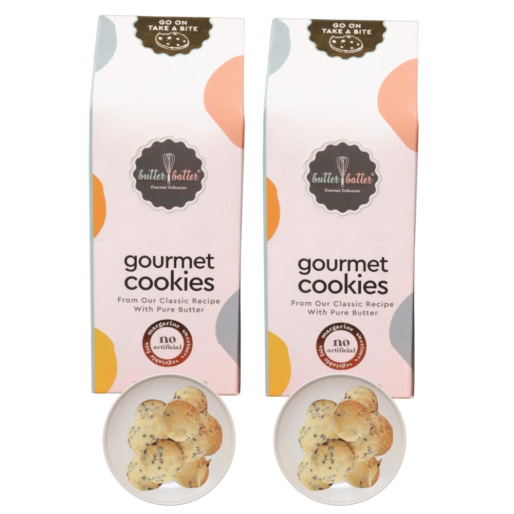 Butter Batter Gourmet Premium Cookies with Vintage Chocochip flavour | 100% Eggless, Pure Butter, No Margarine and No Preservatives Biscuits Perfect for snacking dessert or gifting | Pack of 6, 1080gm (180gm x 6)