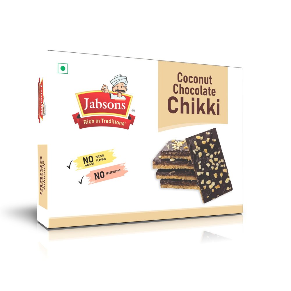 Jabsons Coconut Chocolate Chikki-350 gm | Traditional Peanut Brittle with Jaggery | No Artificial Colours | No Preservatives | Crunchy Indian Sweets & Snacks