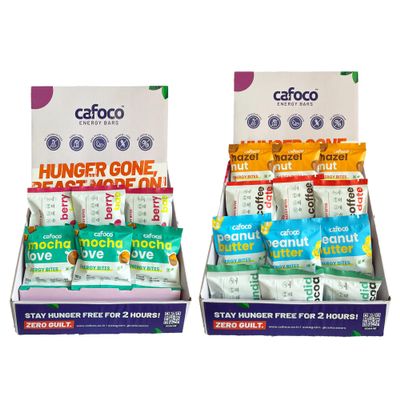 CAFOCO All In One Mixed Energy Bars with No Added Sugar, High Plant Protein, Fibre Nutrition, No Preservatives, Healthy Sugar-Free Protein Snack Bites for Quick & Easy Breakfast_Pack of 18x30g Each