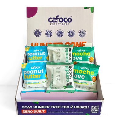 CAFOCO Mocha, Cocoa & Peanut Energy Bars with No Added Sugar, High Plant Protein, Fibre Nutrition, No Preservatives, Healthy Sugar-Free Protein Snack Bites for Quick Breakfast (Pack of 6x30g Each)