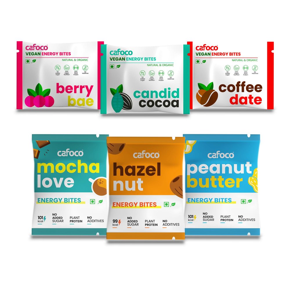 CAFOCO All In One Mixed Energy Bars with No Added Sugar, High Plant Protein, Fibre Nutrition, No Preservatives, Healthy Sugar-Free Protein Snack Bites for Quick & Easy Breakfast_Pack of 6x30g Each
