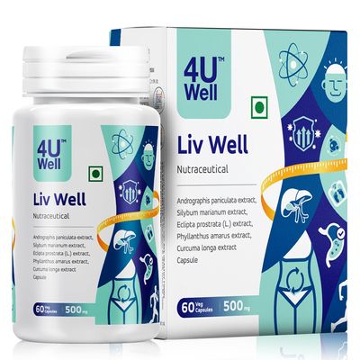 4UWell Liv Well tablets 500mg | Milk Thistle Extract Capsules for Liver Health, Detox & Cleansing | Herbal Liver Support Supplement for Men & Women - 60 Capsules
