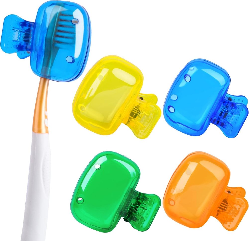 DRUCILA 4Pcs Travel Toothbrush Head Covers Toothbrush Protector Cap Brush Pod Case Protective Portable Plastic Clip for Household Travel, Camping, Bathroom, School, Business.(Multicolor)