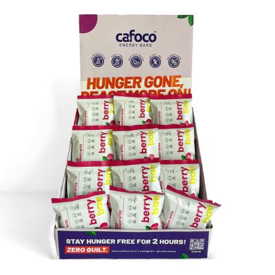 CAFOCO Cranberry Loaded Energy Bites with No Added Sugar, Fibre Nutrition, No Preservatives, Healthy Snack Bites with Cashew, Cranberry, Cocoa, Dates & Plant Protein Powder (Pack of 12x30g Each)