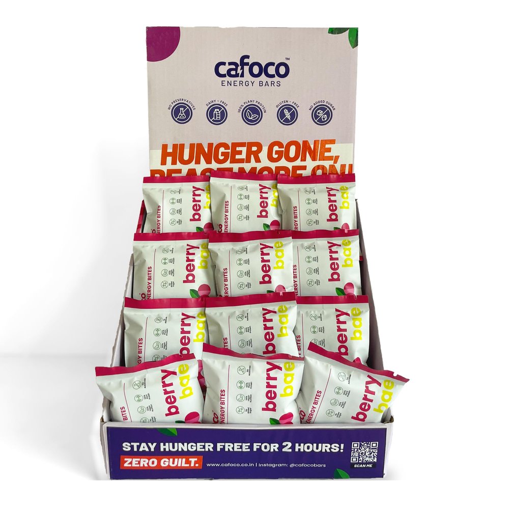 CAFOCO Cranberry Loaded Energy Bites with No Added Sugar, Fibre Nutrition, No Preservatives, Healthy Snack Bites with Cashew, Cranberry, Cocoa, Dates & Plant Protein Powder (Pack of 12x30g Each)