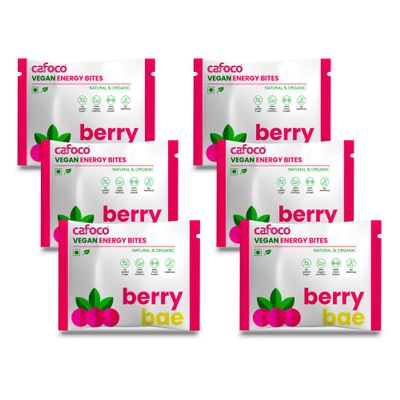 CAFOCO Cranberry Loaded Energy Bites with No Added Sugar, Fibre Nutrition, No Preservatives, Healthy Snack Bites with Cashew, Cranberry, Cocoa, Dates & Plant Protein Powder (Pack of 6x30g Each)