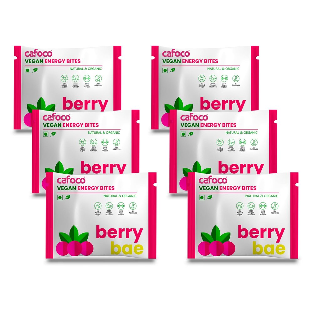 CAFOCO Cranberry Loaded Energy Bites with No Added Sugar, Fibre Nutrition, No Preservatives, Healthy Snack Bites with Cashew, Cranberry, Cocoa, Dates & Plant Protein Powder (Pack of 6x30g Each)