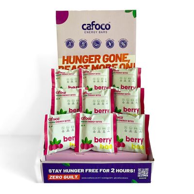 CAFOCO Cranberry Loaded Energy Bites with No Added Sugar, Fibre Nutrition, No Preservatives, Healthy Snack Bites with Cashew, Cranberry, Cocoa, Dates & Plant Protein Powder (Pack of 9x30g Each)