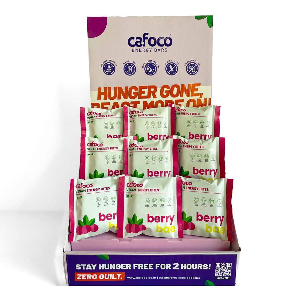 CAFOCO Cranberry Loaded Energy Bites with No Added Sugar, Fibre Nutrition, No Preservatives, Healthy Snack Bites with Cashew, Cranberry, Cocoa, Dates & Plant Protein Powder (Pack of 9x30g Each)