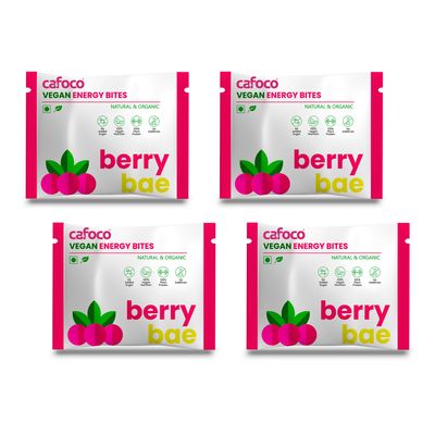CAFOCO Cranberry Loaded Energy Bites with No Added Sugar, Fibre Nutrition, No Preservatives, Healthy Snack Bites with Cashew, Cranberry, Cocoa, Dates & Plant Protein Powder (Pack of 4x30g Each)