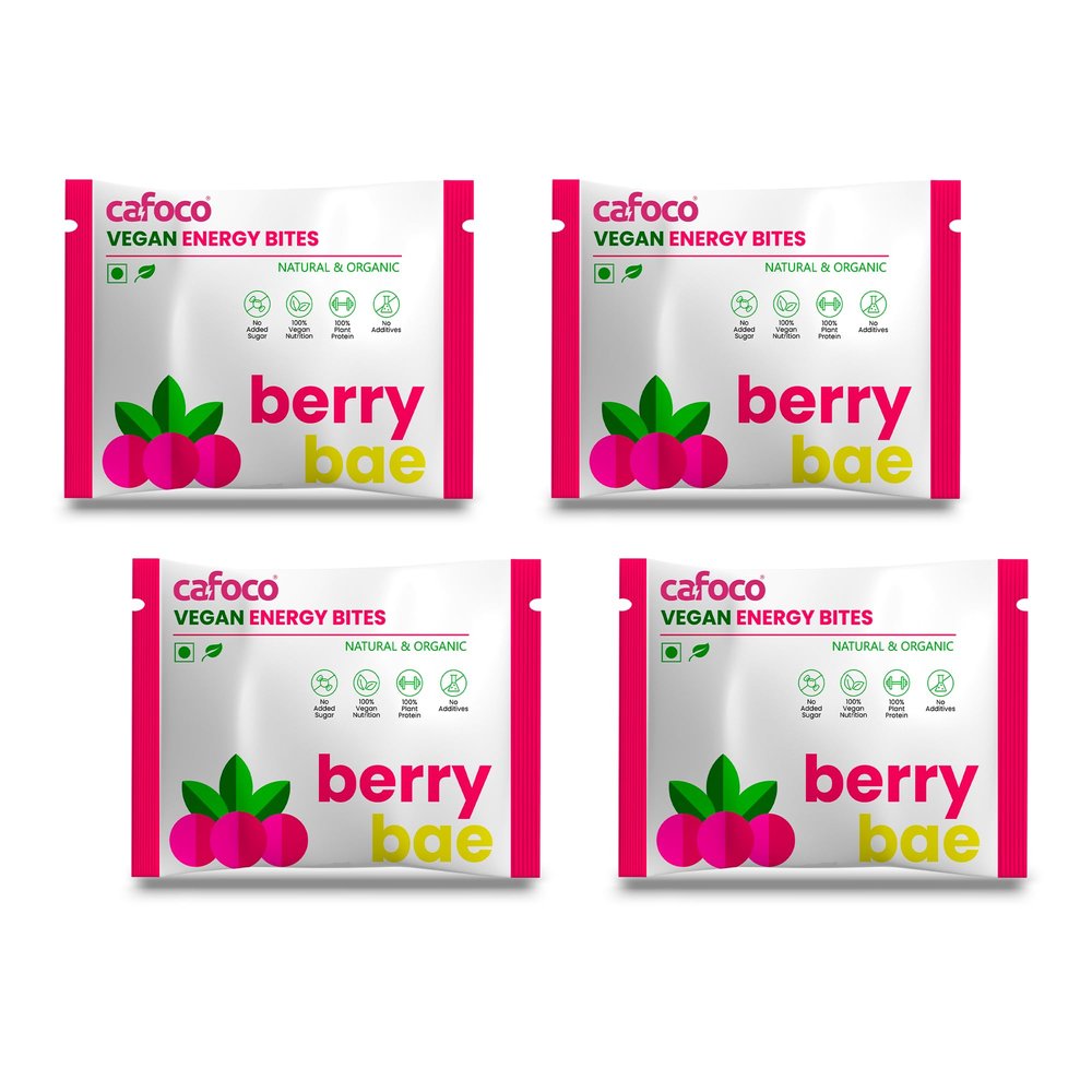 CAFOCO Cranberry Loaded Energy Bites with No Added Sugar, Fibre Nutrition, No Preservatives, Healthy Snack Bites with Cashew, Cranberry, Cocoa, Dates & Plant Protein Powder (Pack of 4x30g Each)