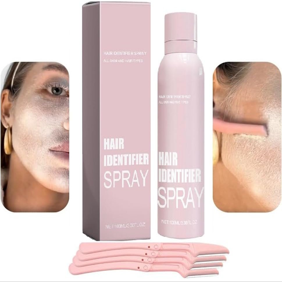 BSBDA Hair Identifier Spray For Face Shaving With 4 Pcs Razor, Moisturizing and Skin Care Dermaplaner Spray, Skin Body Face Hair Identifier Spray, Face Hair Removal For Women