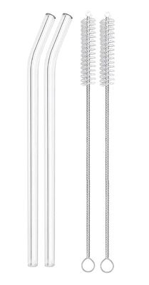 CROCKERY HUB Reuseble Glass Straw with Straw Cleaner Brush Transparent Clear Reusable Straw Glass, Elegant Alternate to Stainless Steel Straws for Drinking Juice, Smoothie (2 Straw & 2 Cleaning Brush)