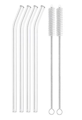 CROCKERY HUB Reuseble Glass Straw with Straw Cleaner Brush Transparent Clear Straw Glass, Elegant Alternate to Stainless Steel Straws for Drinking Juice, Smoothie (4 Straw & 2 Cleaning Brush)