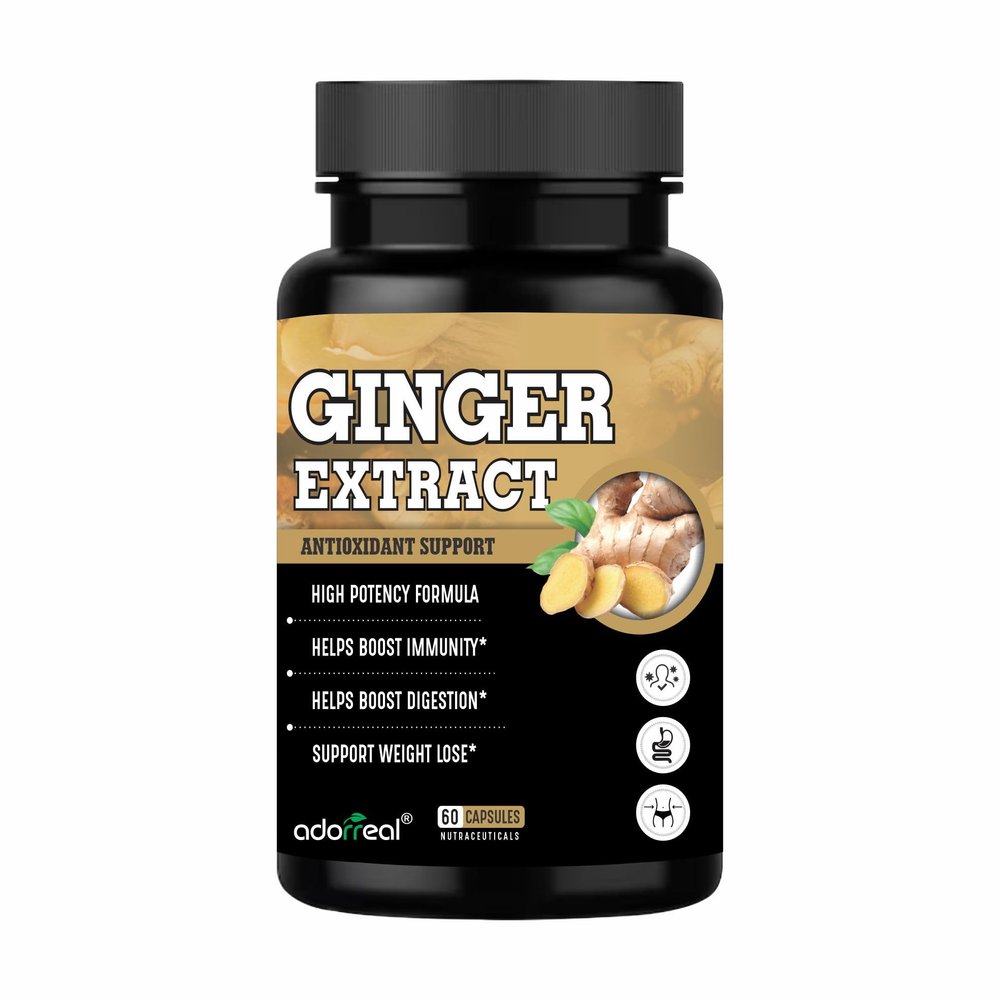Adorreal Ginger Capsules 600mg High Potency Ginger Root Extract for Digestion, Nausea, Joint & Immunity Support Natural Anti-Inflammatory 60 Veg Capsules