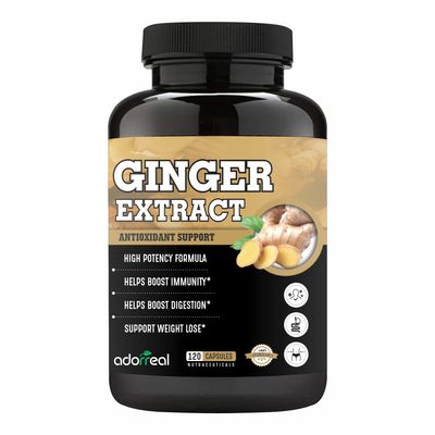 Adorreal Ginger Capsules 600mg  High Potency Ginger Root Extract for Digestion, Nausea, Joint & Immunity Support  Natural Anti-Inflammatory  120 Veg Capsules