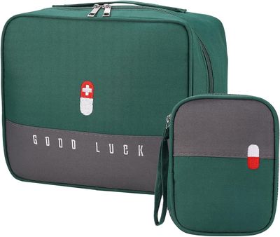 FAMOUS SHOP Medicine Bags First Aid Bag Empty, 2 Sizes Waterproof Travel Storage Bag Built-in Compartment, Portable Medical Storage Pouch for Home,Office,Travel,Camping,Hiking(Small+Large)-Multi