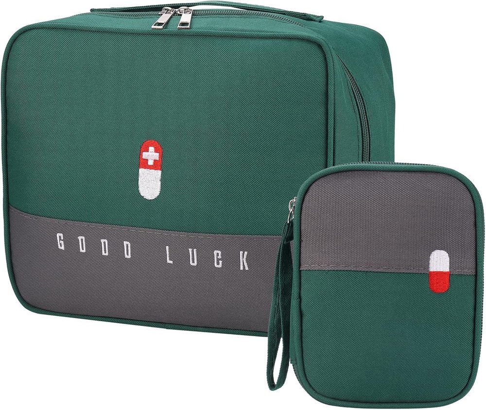 FAMOUS SHOP Medicine Bags First Aid Bag Empty, 2 Sizes Waterproof Travel Storage Bag Built-in Compartment, Portable Medical Storage Pouch for Home,Office,Travel,Camping,Hiking(Small+Large)-Multi