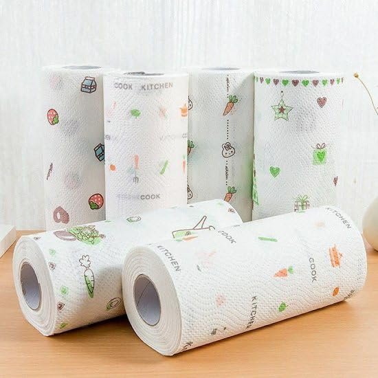 GOPSZOME Non-Woven Reusable & Washable Kitchen Printed Tissue Roll, Non-stick Oil Absorbing Paper Roll, Kitchen Special Paper Towel, Wipe Paper Dish Cloth Cleaning Cloth (Pack of 1=50 Tissue Sheets)
