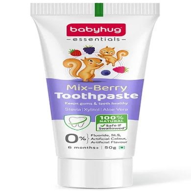Babyhug Mixberry Flavoured Toothpaste for Ages 6 Months+ |100% Natural Ingredients Fluoride Free No SLS/SLES - 50 g