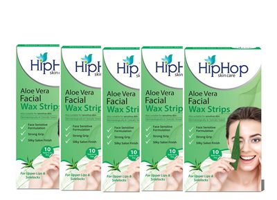 HipHop Skincare Facial Wax Strips with Aloe Vera Facial Wax Strips (50 Strips) Pack Of 5