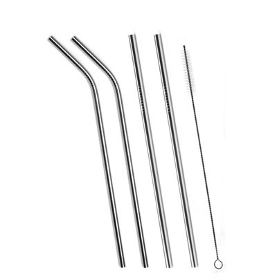 Allefit Set of 4 Stainless Steel Straws & Brush (2 Straight Straws, 2 Bent Straws, 1 Brush)