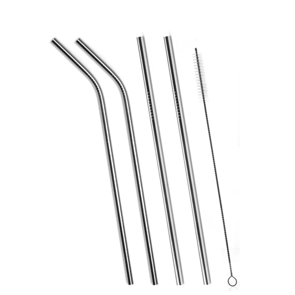Allefit Set of 4 Stainless Steel Straws & Brush (2 Straight Straws, 2 Bent Straws, 1 Brush)